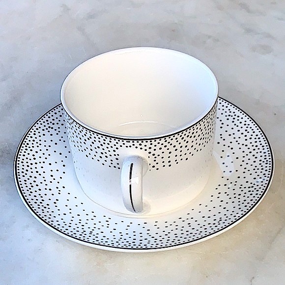 GRACES TEAWARE SILVER METALLIC MICRO DOTS FLAT CUP SAUCER SET NEW PORCELAIN - Picture 5 of 10